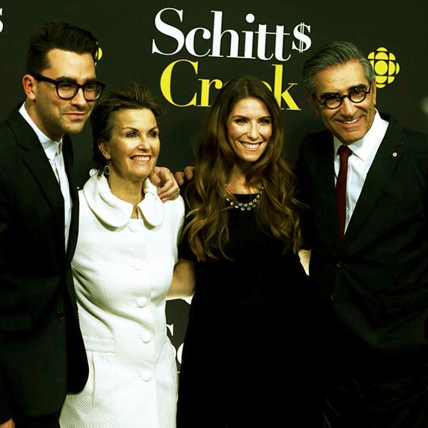 Image of Caption: Deborah was ob CBC's Schitt Creek premiered with her kids and husband in 2015